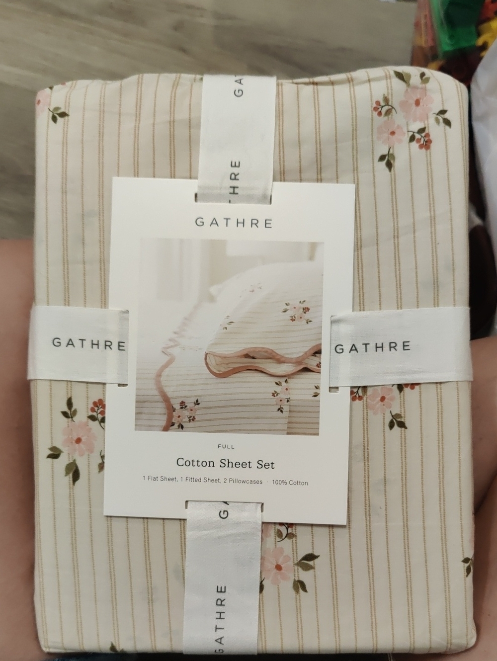 New!Y2K Gathre Floral Whimsical Stripe Cotton Full Sheet Set Cottagecore Chic
